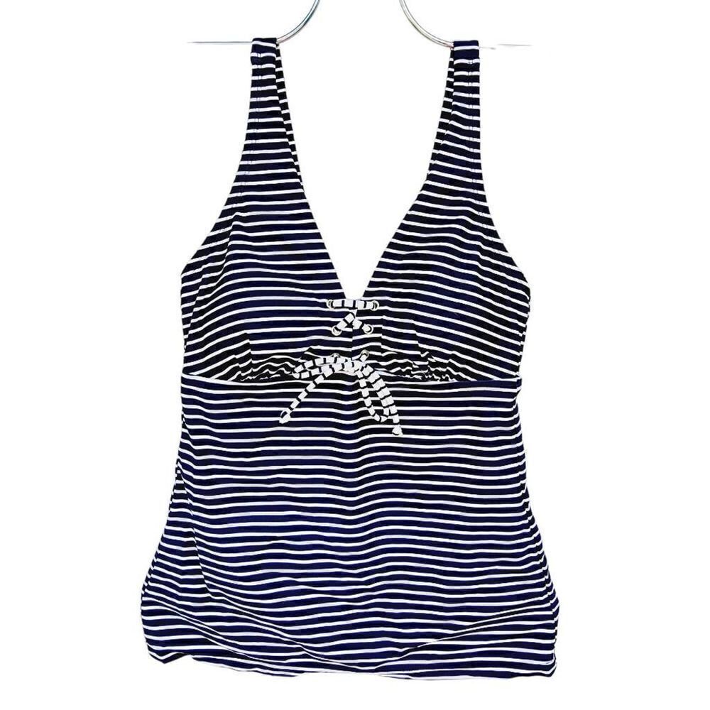 Kona Sol Womens Tankini Swim Top Nautical Blue White Stripe Padded Plunge S New